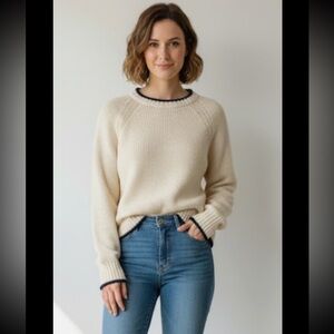 Mango Cream Crew Neck Sweater Classic Knit